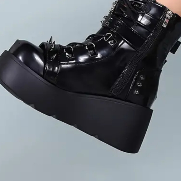 🧿Punk Round Toe Wedge booties - Picture 3 of 4